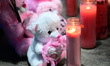 A vigil with teddy bears, flowers, and candles is held one day after a 7-month-old girl, i...