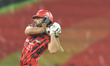 Salman Agha plays a shot during the Pakistan Super League (PSL) match between Karachi King...