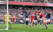 Dael Fry of Middlesbrough FC heads the team into the lead during the Sky Bet Championship...
