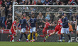 Dael Fry of Middlesbrough runs around the back of the goal after scoring the first goal du...