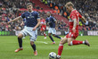 Riley McGree of Middlesbrough crosses the ball during the Sky Bet Championship match betwe...