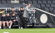Barrow's manager Sam Foley during the first half of the Sky Bet League 2 match between MK...