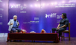 Indian film director, actor, and producer Ramesh Sippy and actor Rajesh Hamal speak during...