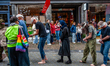 Activists perform as Palestinian hostages during a silent procession in Nijmegen, Netherla...