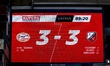 A scoreboard shows the 3-3 score during the Dutch Vriendenloterij Eredivisie match between...