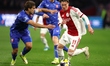 FC Twente player Bart van Rooij and Ajax player Mika Godts during the Dutch Eredivisie mat...