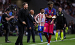 Lamine Yamal of FC Barcelona and Diego Pablo Simeone of Atletico de Madrid during the La L...