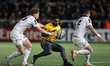Diego Jurd of Stade Rochelais tackles Christian Wade of Newcastle Red Bulls during the Eur...