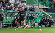Marko Kelemen of MFK Ruzomberok and Denys Taraduda of FC Tatran Presov compete during the...