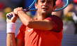 Mariano Navone of Argentina plays during the Tiriac Open final against Daniel Merida of Sp...