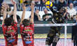 Rana Verona team makes an attack during the volleyball match against Cucine Lube Civitanov...