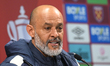 Nuno Espirito Santo, manager of West Ham United, speaks to the press after the Emirates FA...