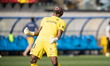 Jesus Owono, goalkeeper of FC Andorra, celebrates after a goal scored by his teammate duri...