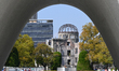 HIROSHIMA, JAPAN - APRIL 5: 
 The skeletal remains of the Atomic Bomb Dome are framed thr...