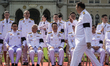 Thai Prime Minister Anutin Charnvirakul (center), along with members of the cabinet, parti...