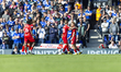 Carlos Vicente of Birmingham City celebrates scoring his team's first goal with Jay Stansf...