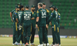 Muhammad Ismail celebrates a wicket of Yasir Khan with teammates during the Pakistan Super...