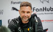 John Eustace, manager of Derby County, speaks at the post-match press conference during th...