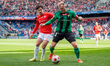 Pawel Jaroszynski and Frederico Duarte play during the match between Wisla Krakow and Gorn...