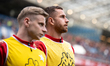 Rafal Mikulec and Alan Uryga are seen during the game between Wisla Krakow and Gornik Lecz...