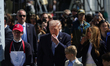 U.S. President Donald Trump blows a golden whistle during the 2026 White House Easter Egg...