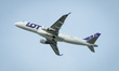 A LOT Polish Airlines Embraer 175 is seen taking off from Chopin airport in Warsaw, Poland...