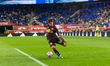 Matthew Dos Santos of the New York Red Bulls kicks the ball during the MLS match between t...