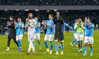 Players of SSC Napoli applaud fans at the end of the Serie A match between SSC Napoli and...