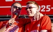 PSV Eindhoven players Joey Veerman and Jerdy Schouten celebrate the team's Eredivisie cham...