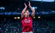 Declan Rice of Arsenal thanks fans for their support during the UEFA Champions League 2025...