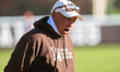 Fran Troyan, the head coach of the Lehigh Mountain Hawks, reacts during an NCAA softball g...