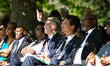 Emmanuel Gregoire (center), Mayor of Paris, attends a ceremony to pay tribute to the victi...