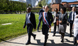 Emmanuel Gregoire, Mayor of Paris, arrives at a ceremony to pay tribute to the victims of...