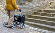 A rollator user faces a staircase in Bad Wimpfen, Baden-Wurttemberg, Germany, on April 5,...