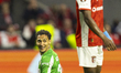 Antony plays in a match between Braga and Real Betis during the quarter-finals of the UEFA...