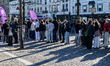 People stand in a queue during a campaign event where Lars Lokke Rasmussen, political lead...