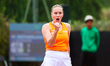 Anouk Koevermans of the Netherlands competes in the Billie Jean King Cup play-offs women's...