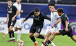Mohab Mohammed Eissa of Al-Sailiya SC and Roberto Firmino of Al Sadd SC compete during the...
