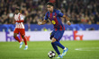 Lamine Yamal of FC Barcelona controls the ball during the UEFA Champions League quarter-fi...