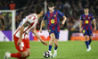 Fermin Lopez of FC Barcelona controls the ball during the UEFA Champions League quarter-fi...