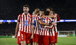 Julian Alvarez of Atletico de Madrid celebrates after scoring a goal with teammates Marcos...