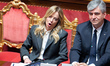 Italian Prime Minister Giorgia Meloni is in the Senate chamber during a briefing to Parlia...