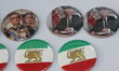 Buttons supporting a change in leadership in Iran and calling for Reza Pahlavi to be insta...