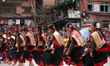 Nepali artists from the Newa: community perform with the Dhime, a traditional double-heade...