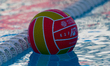 The official World Aquatics water polo ball floats during the World Aquatics Men's World C...
