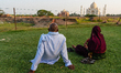 Tourists enjoy a scenic sunset view of the Taj Mahal from Mehtab Bagh in Agra, Uttar Prade...
