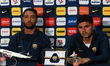 Pumas UNAM footballers Nathan Silva and Alan Medina participate in a press conference foll...