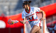 Maddie Miceli of the Rutgers Scarlet Knights drives the ball during an NCAA women's lacros...