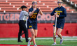 Emma Bradbury of the Michigan Wolverines celebrates during an NCAA women's lacrosse game a...