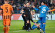 Referee Nicholas Walsh officiates the game between FC Shakhtar Donetsk and AZ Alkmaar in K...